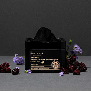 MARY & MAY Premium Idebenone Blackberry Complex Essence Mask box